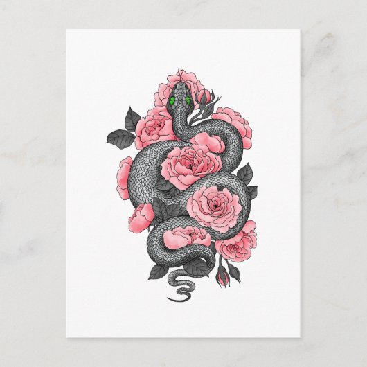 Snake and peach roses briefkaart (Voorkant)
