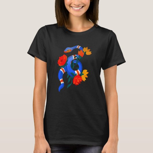 Snake Animal Flower Blue Viper Python Worm Wilde F T-shirt (Voorkant)