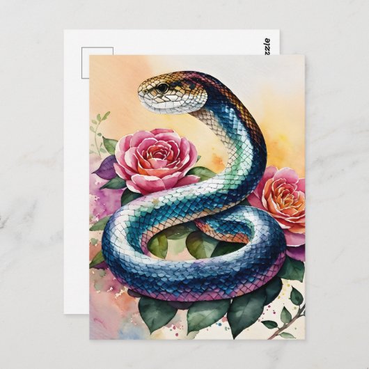 Snake Art Bloemen Waterverf Briefkaart (Voorkant / Achterkant)