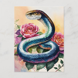 Snake Art Bloemen Waterverf Briefkaart