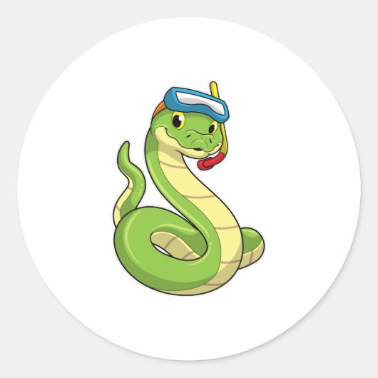 Snake as Diver wirth Snorkel Ronde Sticker (Voorkant)