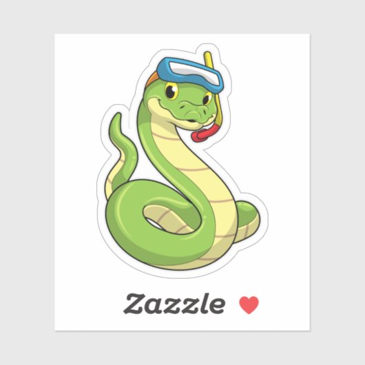 Snake as Diver wirth Snorkel Sticker (Vel)