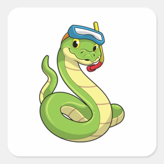 Snake as Diver wirth Snorkel Vierkante Sticker (Voorkant)