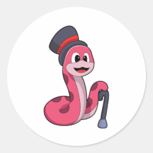 Snake as Gentleman met Pet & wandelstok Ronde Sticker