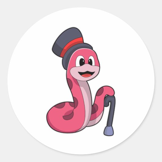 Snake as Gentleman met Pet & wandelstok Ronde Sticker (Voorkant)