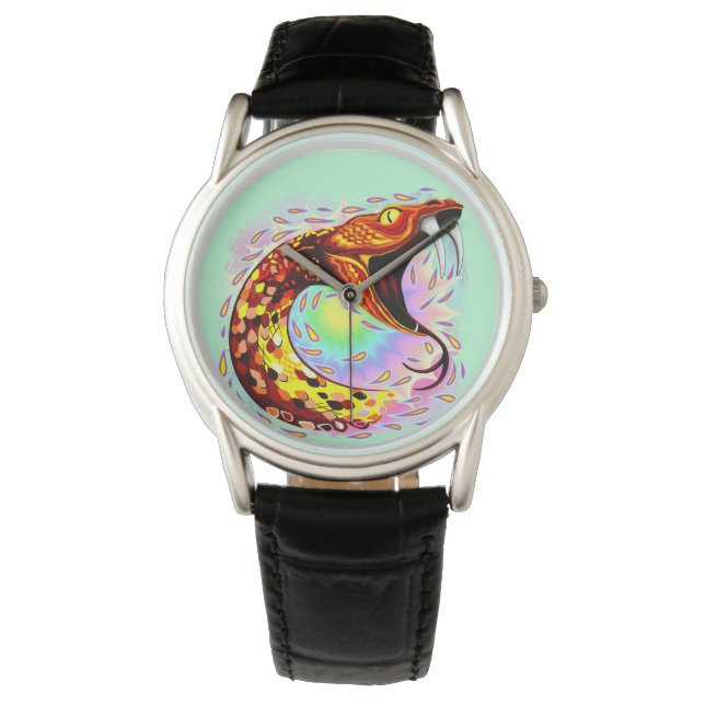 Snake Attack Psychedelic Surreal Art Horloge (Voorkant)