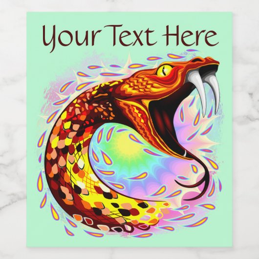 Snake Attack Psychedelic Surreal Art Wijn Etiket (Enkel label)