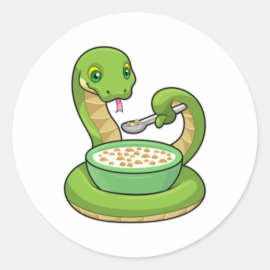Snake bij Eating met Muesli Ronde Sticker (Voorkant)