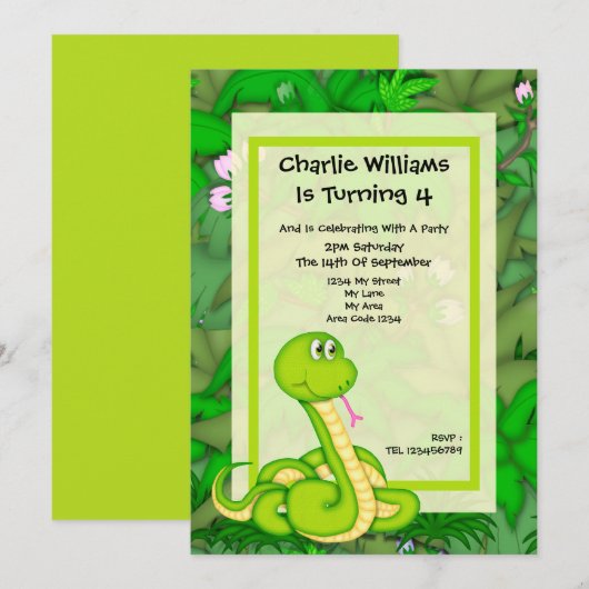 Snake Birthday Party Kaart (Voorkant / Achterkant)