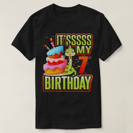Snake Birthday Party Kinder 7e reptielvoorraad dec T-shirt (Design voorkant)