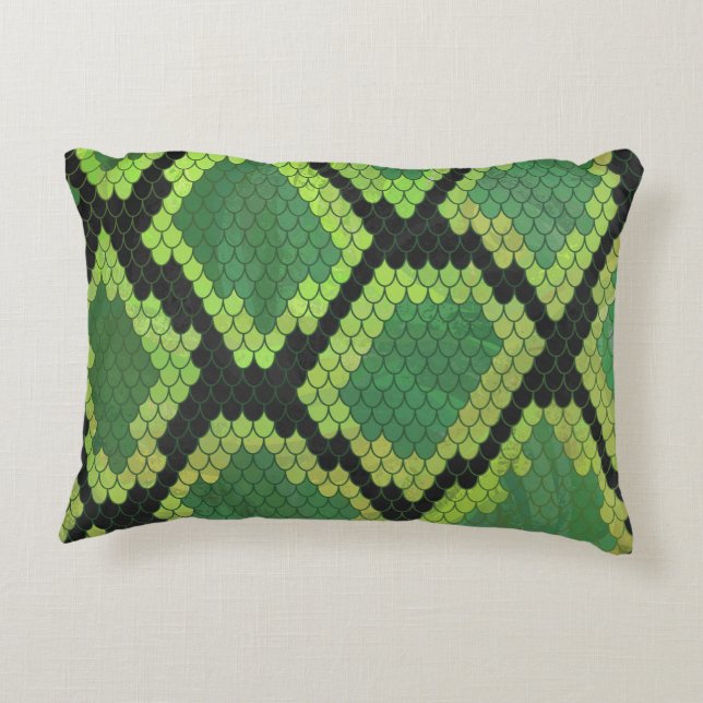 Snake Black en Green Print Accent Kussen (Achterkant)