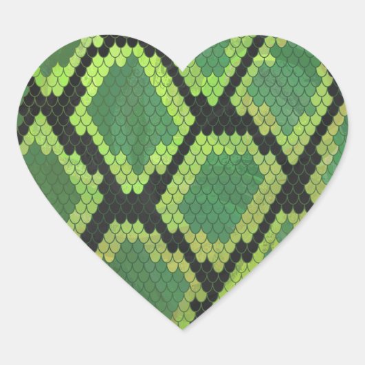 Snake Black en Green Print Hart Sticker (Voorkant)