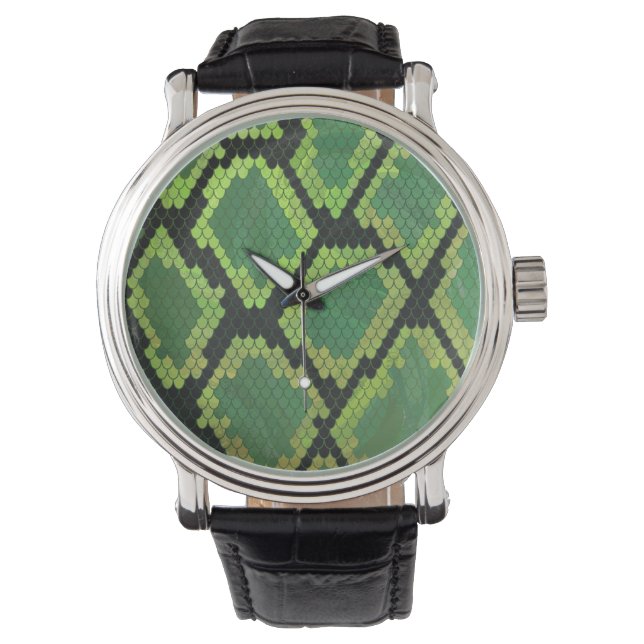 Snake Black en Green Print Horloge (Voorkant)