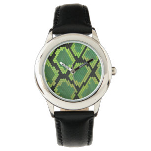 Snake Black en Green Print Horloge