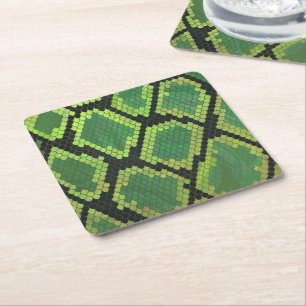 Snake Black en Green Print Kartonnen Onderzetters