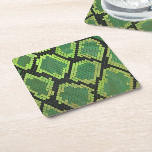 Snake Black en Green Print Kartonnen Onderzetters (Schuin)