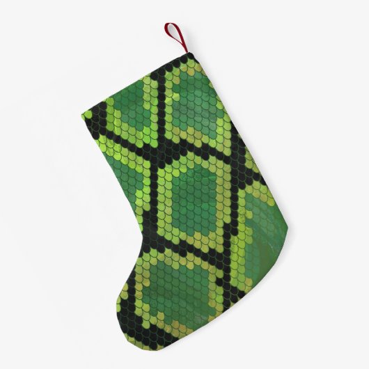 Snake Black en Green Print Kleine Kerstsok (Achterkant (Hangend))
