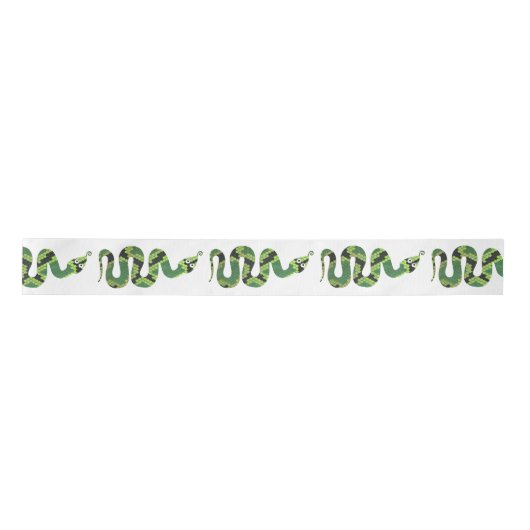 Snake Black en Green Print Silhouette Satijnen Lint (Voorkant)