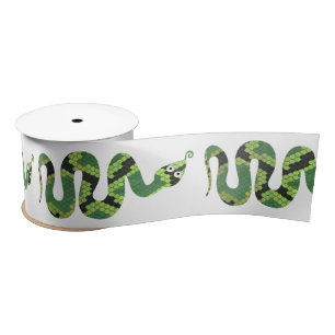 Snake Black en Green Print Silhouette Satijnen Lint