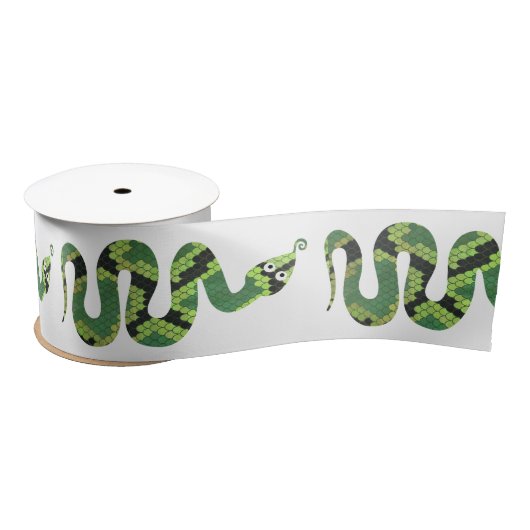 Snake Black en Green Print Silhouette Satijnen Lint (Spoel)
