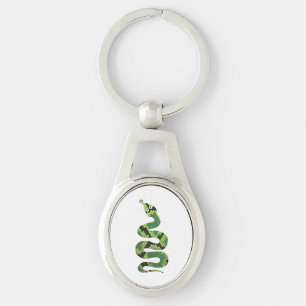 Snake Black en Green Print Silhouette Sleutelhanger