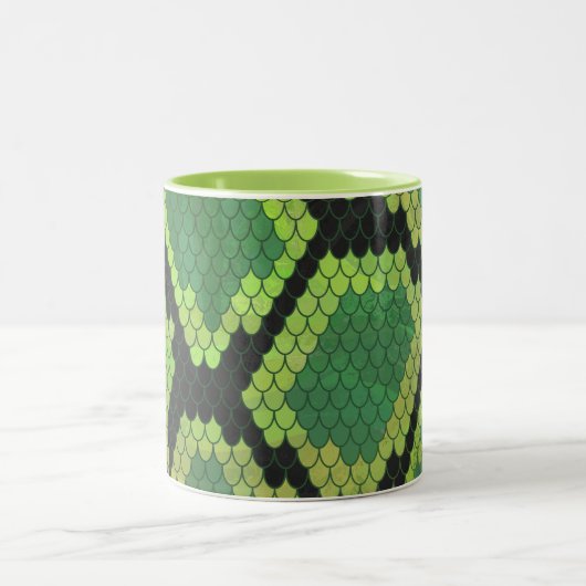 Snake Black en Green Print Tweekleurige Koffiemok (Center)