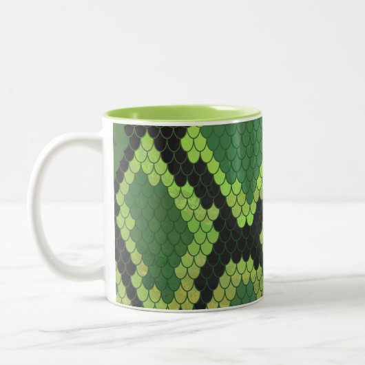 Snake Black en Green Print Tweekleurige Koffiemok (Links)