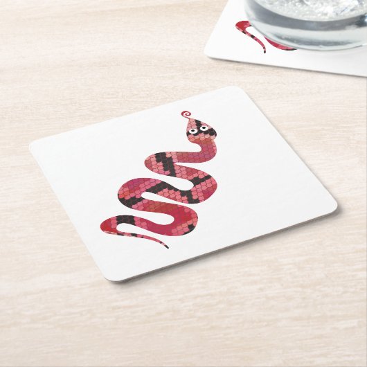 Snake Black en Red Silhouette Kartonnen Onderzetters (Schuin)