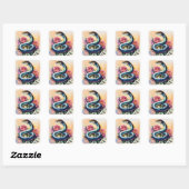 Snake Bloemen Waterverf Kunst Vierkante Sticker (Vel)