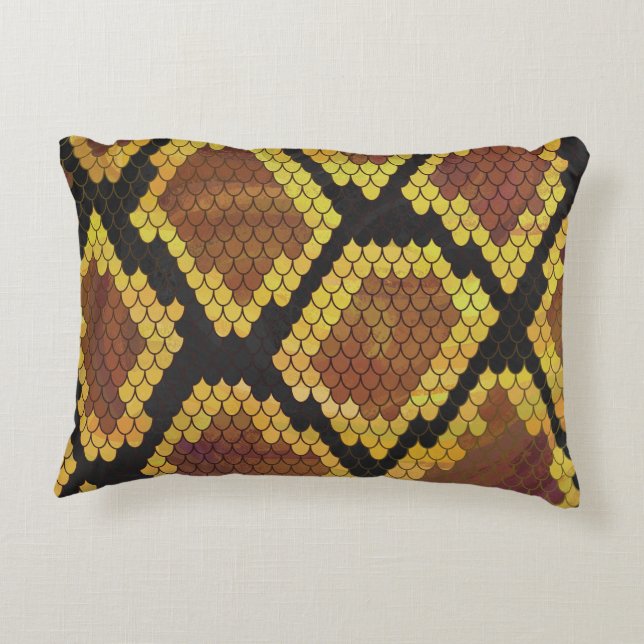 Snake Brown and Gold Print Accent Kussen (Achterkant)