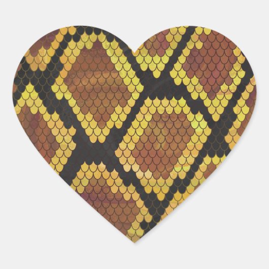 Snake Brown and Gold Print Hart Sticker (Voorkant)