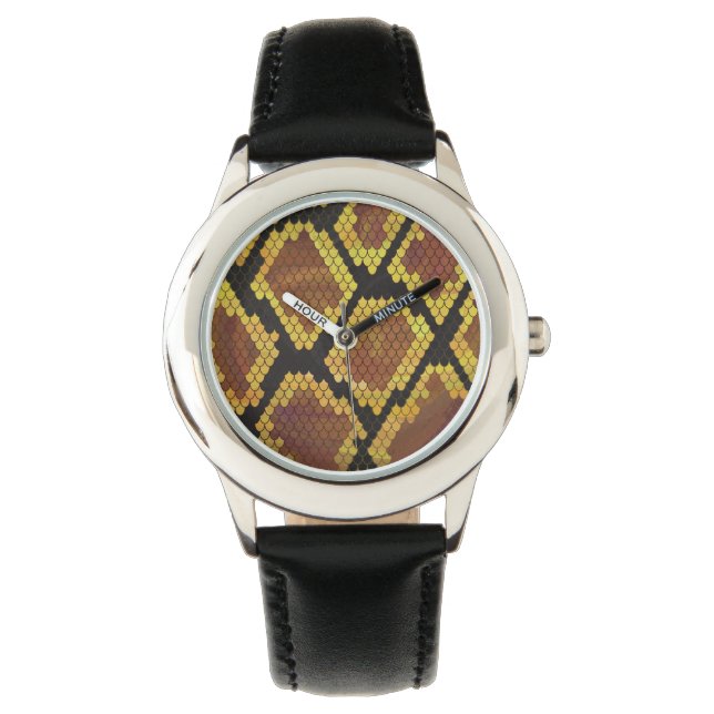 Snake Brown and Gold Print Horloge (Voorkant)