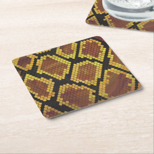 Snake Brown and Gold Print Kartonnen Onderzetters