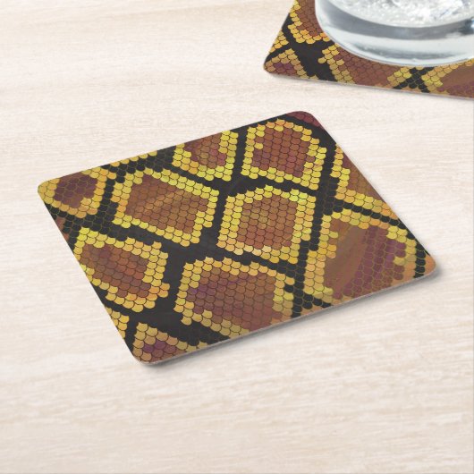 Snake Brown and Gold Print Kartonnen Onderzetters (Schuin)
