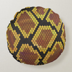 Snake Brown and Gold Print Rond Kussen