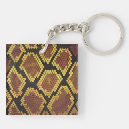 Snake Brown and Gold Print Sleutelhanger (Achterkant)