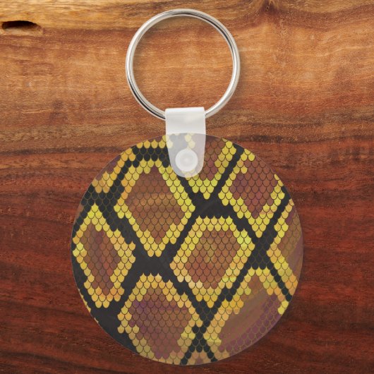 Snake Brown and Gold Print Sleutelhanger (Voorkant)