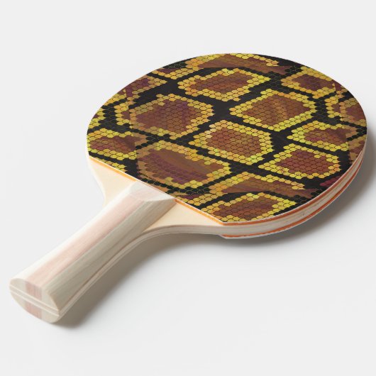 Snake Brown and Gold Print Tafeltennisbatje (Voorkant Gekanteld)