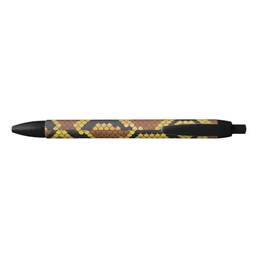 Snake Brown and Gold Print Zwarte Inkt Pen (Achterkant)