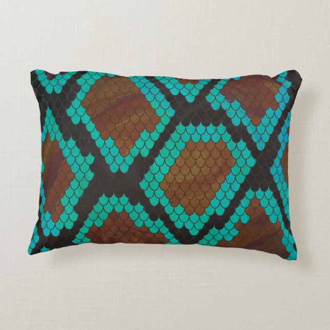 Snake Brown en Blauwgroen Print Decoratief Kussen (Achterkant)