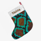 Snake Brown en Blauwgroen Print Grote Kerstsok (Achterkant (Hangend))