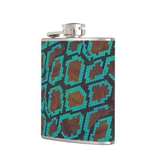 Snake Brown en Blauwgroen Print Heupfles (Links)