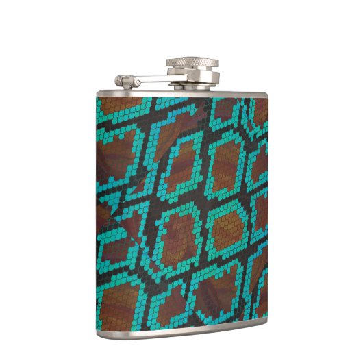 Snake Brown en Blauwgroen Print Heupfles (Rechts)