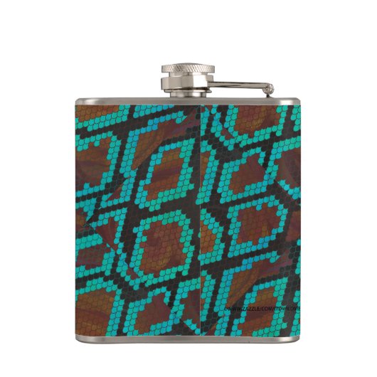 Snake Brown en Blauwgroen Print Heupfles (Achterkant)