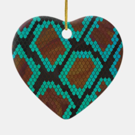 Snake Brown en Blauwgroen Print Keramisch Ornament (Achterkant)