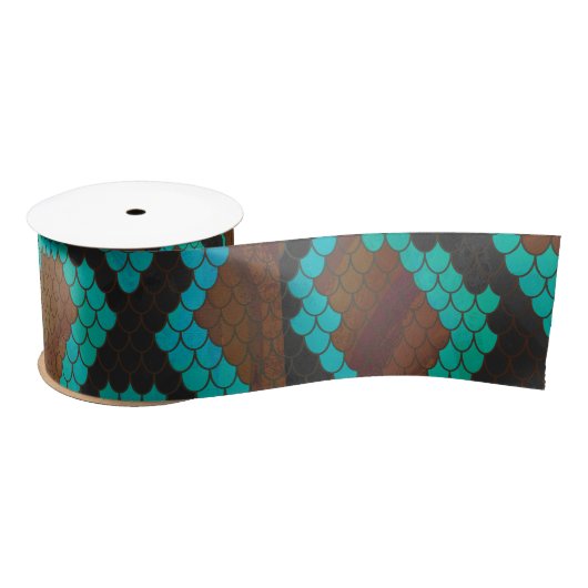 Snake Brown en Blauwgroen Print Satijnen Lint (Spoel)