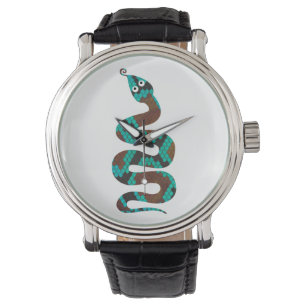 Snake Brown en Blauwgroen Print Silhouette Horloge