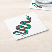 Snake Brown en Blauwgroen Print Silhouette Kartonnen Onderzetters (Schuin)