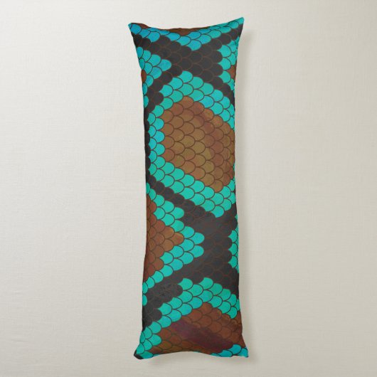 Snake Brown en Blauwgroen Print Silhouette Lichaamskussen (Achterkant (Verticaal))