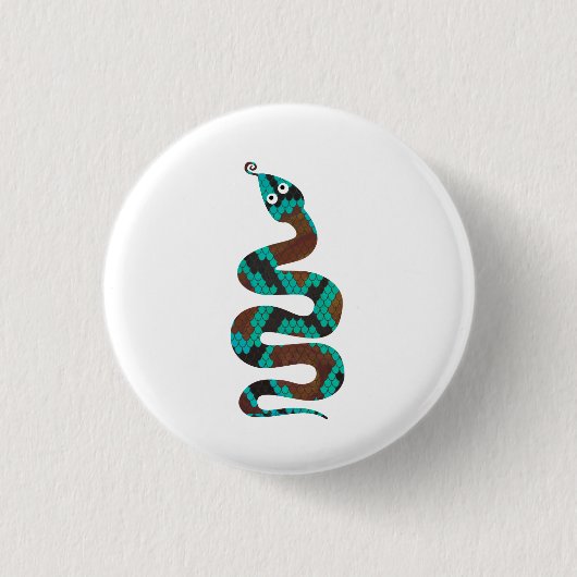 Snake Brown en Blauwgroen Print Silhouette Ronde Button 3,2 Cm (Voorkant)